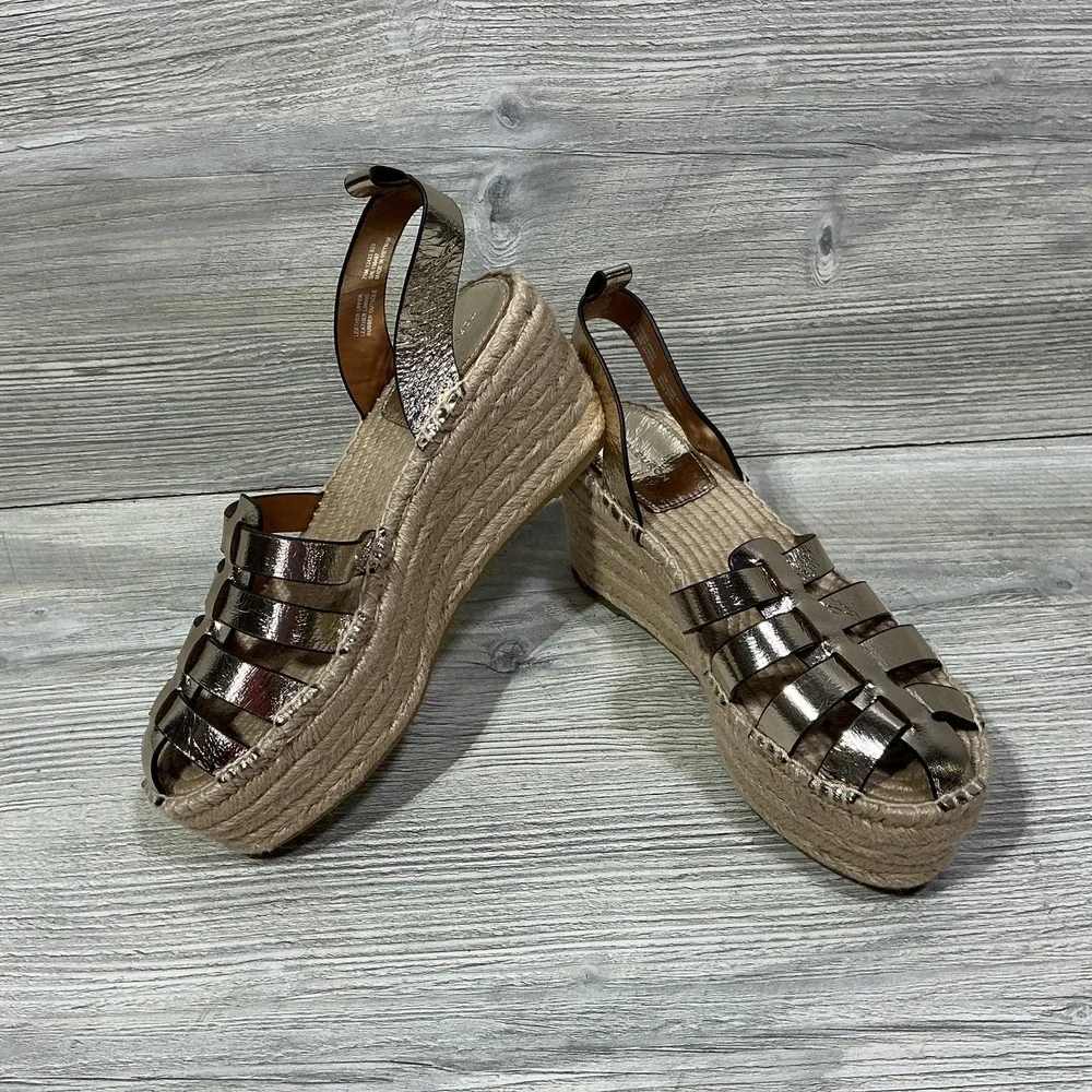 NEW Tory Burch Fisherman Espadrille Platform Wedge Sandal in Spark Gold Size 7.5